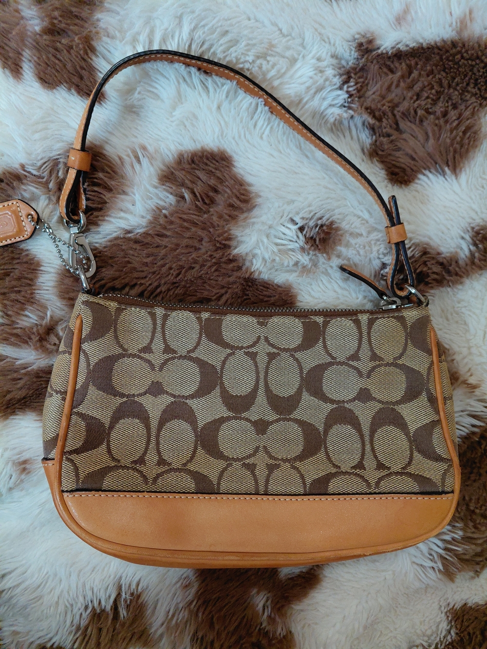 Coach Tan and Brown Signature Canvas Mini Shoulder Bag